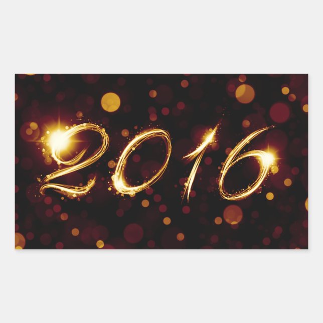 2016 (bokeh lights) rectangular sticker (Front)