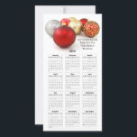 2016 Calendar Red Christmas Imprinted Business Holiday Card<br><div class="desc">Pretty red and gold ornaments on white, Custom Christmas Card with 2016 Calendar. Flat, one-sided glossy card, imprinted with your business name and message. Pretty white with red and gold ornaments design is modern, classy and elegant. Give a gift promotional calendar for business, personal, etc. Customise with your greeting and...</div>