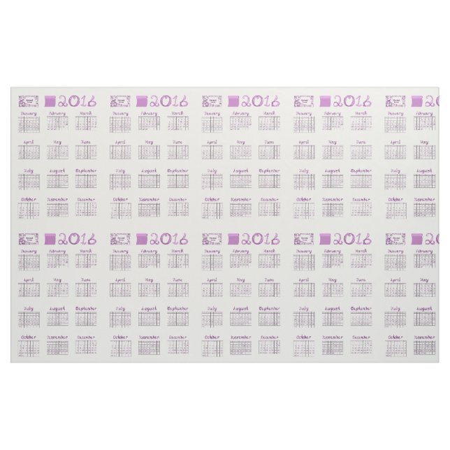 2016 Calendar Tea Towel Fabric Font Type (Yard)