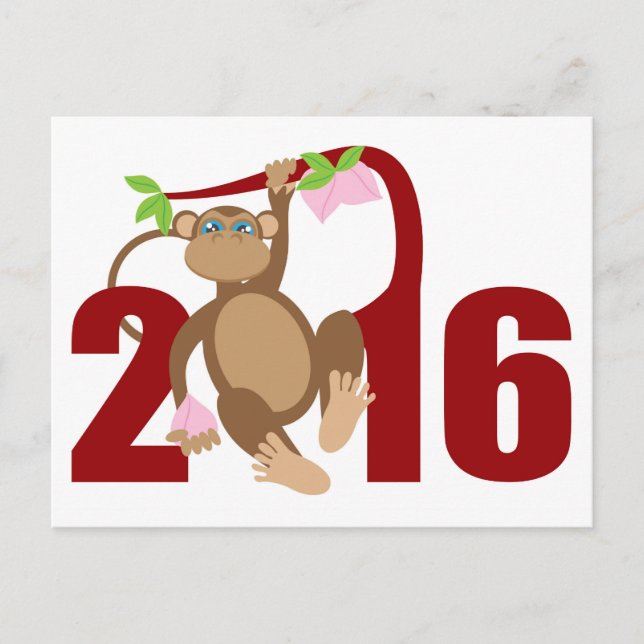 2016 Chinese Monkey on Tree with Longevity Fruits Postcard (Front)