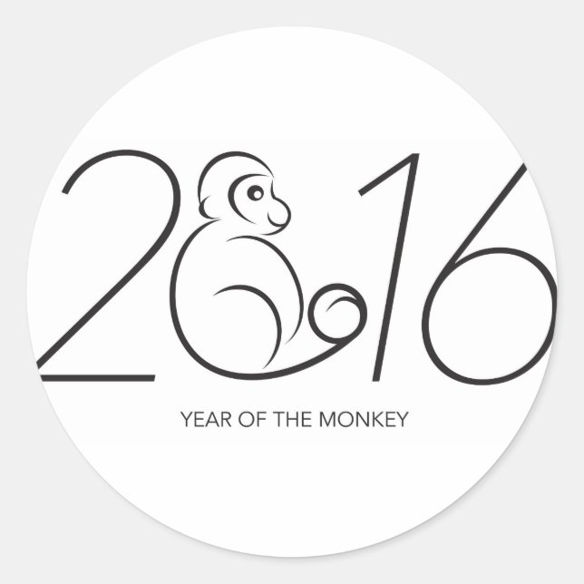 2016 Chinese Zodiac Monkey Line Art Drawing Classic Round Sticker (Front)