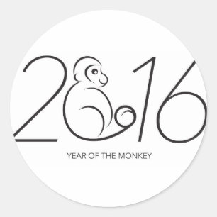 2016 Chinese Zodiac Monkey Line Art Drawing Classic Round Sticker