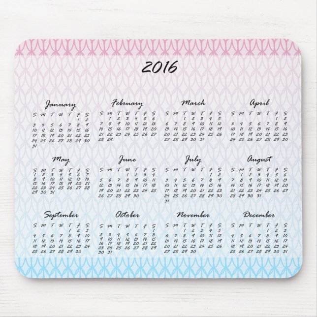 2016 Gradient Oval Pattern Calendar Mouse Pad (Front)