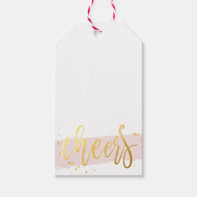 2016 HOLIDAY CHEERS hand lettered script gold pink Gift Tags (Front)