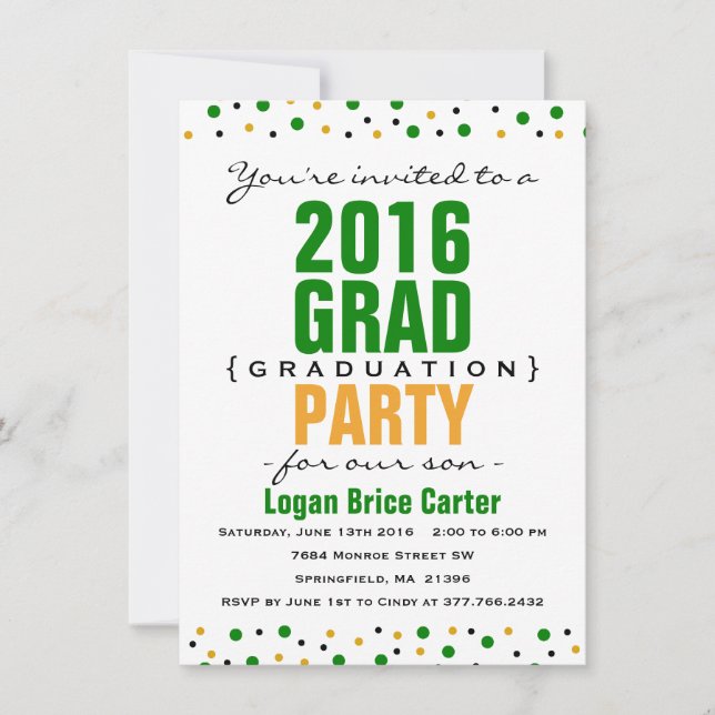 2016 Modern Graduation Party Invitation - Green (Front)
