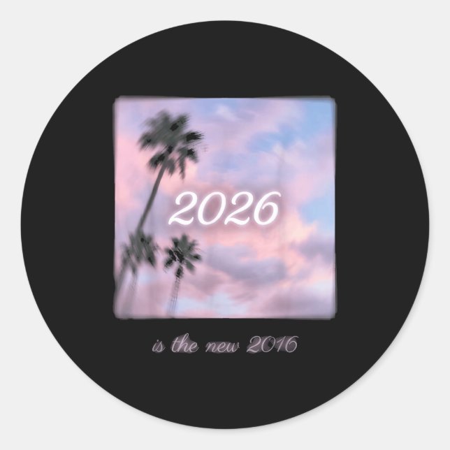 2016 Retro Palm Tree Sunset Classic Round Sticker (Front)