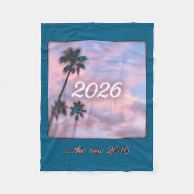 2016 Retro Palm Tree Sunset Illustration Fleece Blanket (Front)