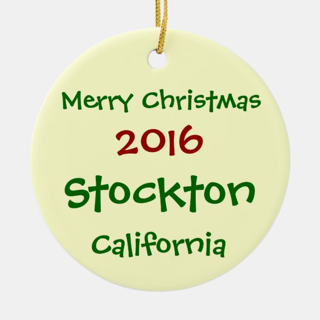 2016 STOCKTON CALIFORNIA MERRY CHRISTMAS ORNAMENT (Front)