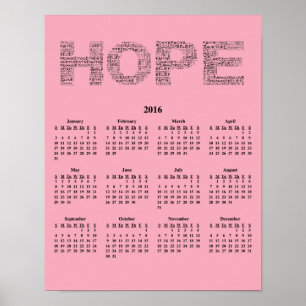 2016 Wall Calendar Breast Cancer Awareness Poster