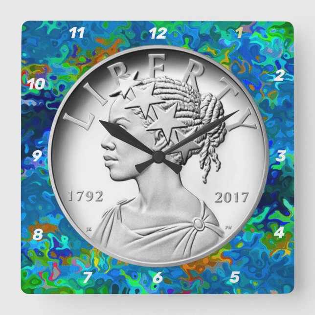  2017 American Liberty  Silver Coin   Square Wall Clock (Front)