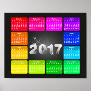 2017 Calendar in bright rainbow colours Poster