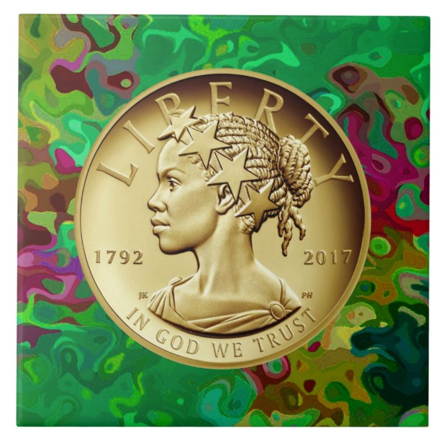 2017 GOLD LADY LIBERTY COIN CERAMIC TILE (Front)