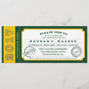 2017 Green & Gold Ticket Graduation Party Invite