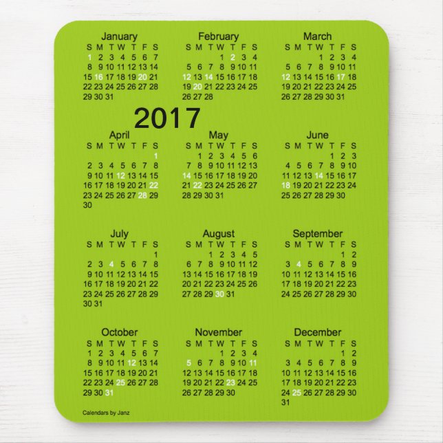 2017 Large Print Green Holiday Calendar by Janz Mouse Pad (Front)