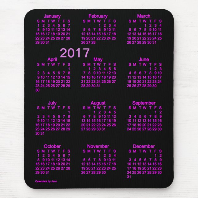 2017 Neon Pink Large Print Calendar by Janz Mouse Pad (Front)