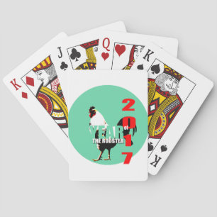 2017 Rooster Year in Green Circle Playing C Cards