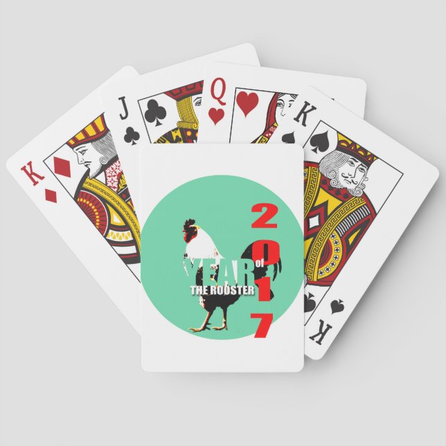 2017 Rooster Year in Green Circle Playing C Cards (Back)