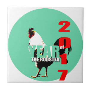 2017 Rooster Year in Green Circle Tile