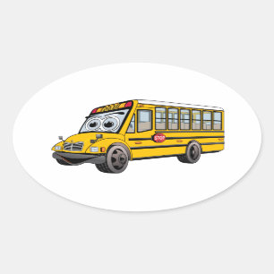 2017 School Bus Cartoon Oval Sticker