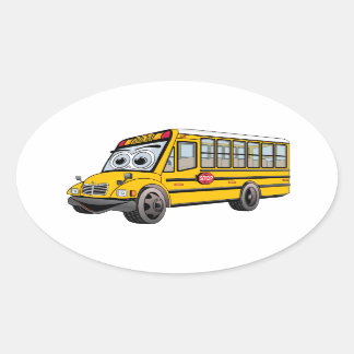 2017 School Bus Cartoon Oval Sticker