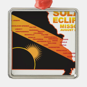 2017 Solar Eclipse Across Missouri Cities Map Metal Ornament