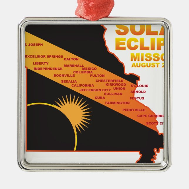 2017 Solar Eclipse Across Missouri Cities Map Metal Ornament (Front)
