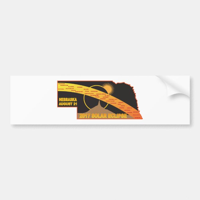 2017 Solar Eclipse Across Nebraska Cities Map Bumper Sticker (Front)