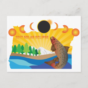 2017 Solar Eclipse Across Oregon Map Illustration Postcard