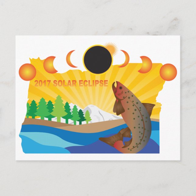 2017 Solar Eclipse Across Oregon Map Illustration Postcard (Front)