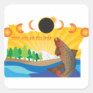 2017 Solar Eclipse Across Oregon Map Illustration Square Sticker