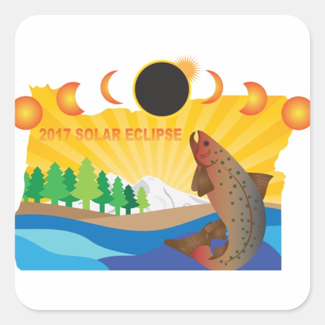 2017 Solar Eclipse Across Oregon Map Illustration Square Sticker (Front)