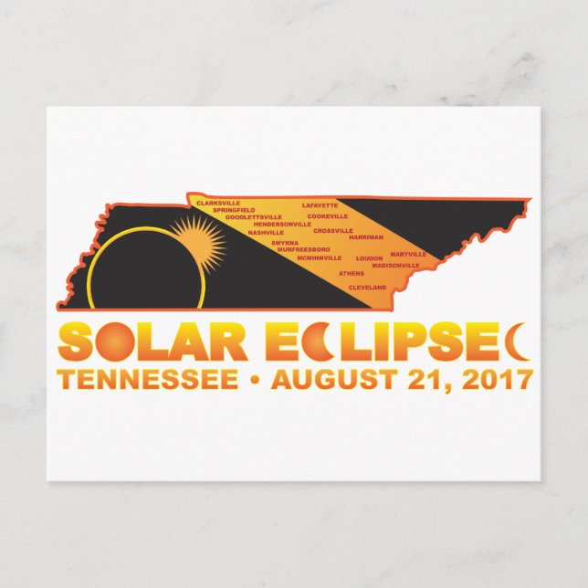 2017 Solar Eclipse Across Tennessee Cities Map Ill Postcard (Front)