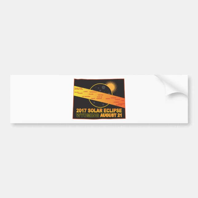 2017 Solar Eclipse Across Wyoming Cities Map Bumper Sticker (Front)