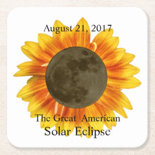2017 Solar Eclipse Moon and Sunflower Square Paper Coaster