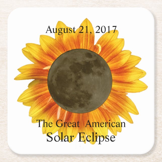 2017 Solar Eclipse Moon and Sunflower Square Paper Coaster (Front)