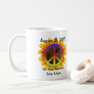 2017 Solar Eclipse, Sunflower and Peace Symbol Coffee Mug