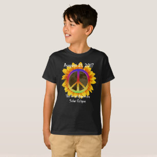 2017 Solar Eclipse, Sunflower and Peace Symbol T-Shirt
