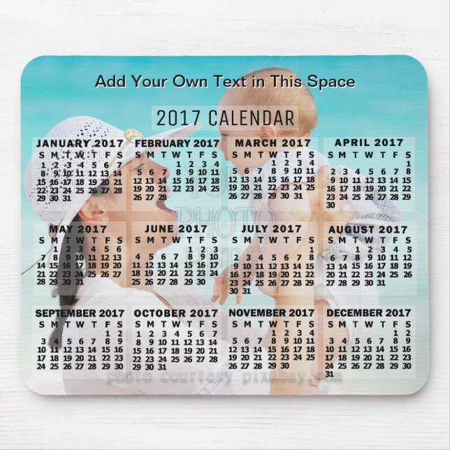 2017 Year Monthly Calendar Black Add Photo Text Mouse Pad (Front)