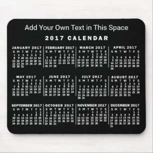 2017 Year Monthly Calendar Custom Black and White Mouse Pad
