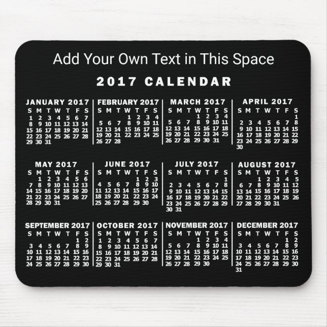 2017 Year Monthly Calendar Custom Black and White Mouse Pad (Front)