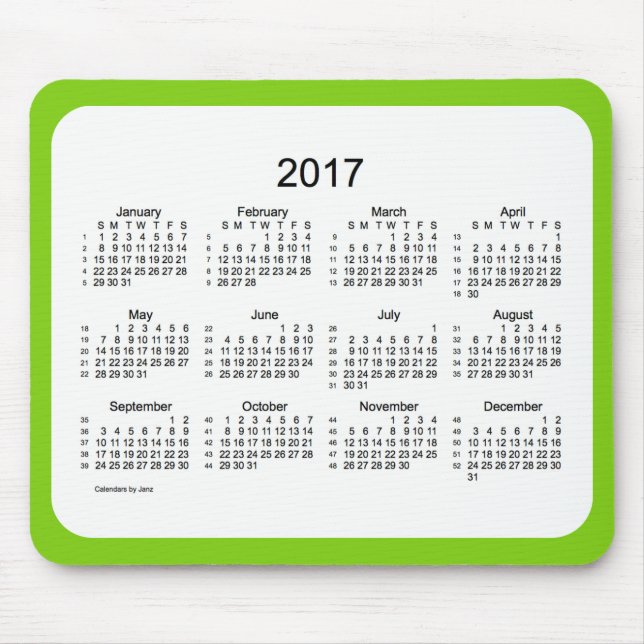2017 Yellow Green 52 Weeks Calendar by Janz Mouse Pad (Front)