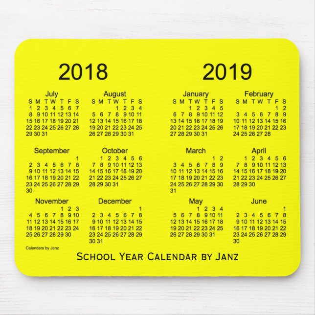 2018-2019 School Year Yellow Calendar by Janz Mouse Pad (Front)