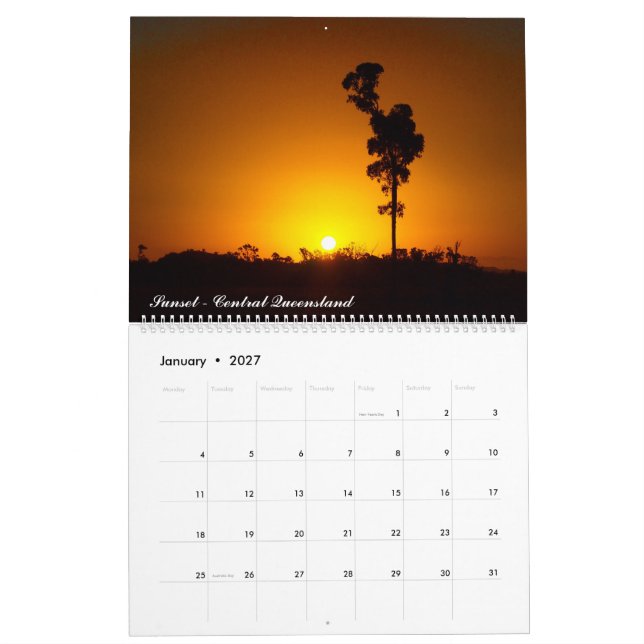 2018 Australian sunset calendar (Jan 2027)