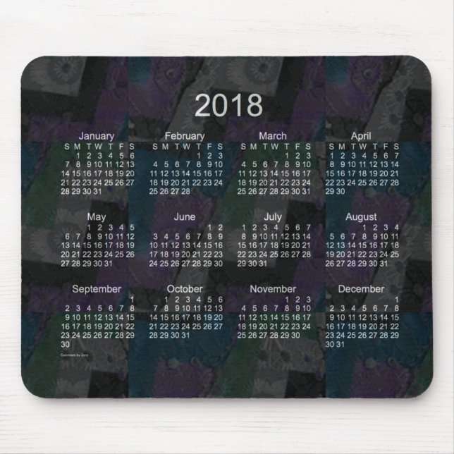 2018 Black Patchwork Calendar by Janz Mouse Pad (Front)