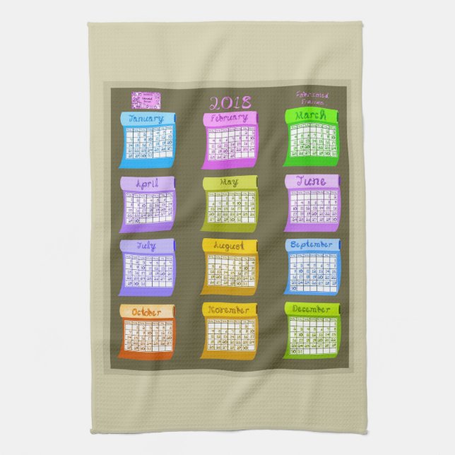 2018 Calendar Bolts of Fabric taupe kitchen towel (Vertical)