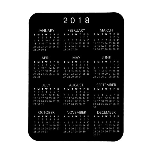 2018 Calendar Magnet - Black - (Custom Font Year) (Vertical)