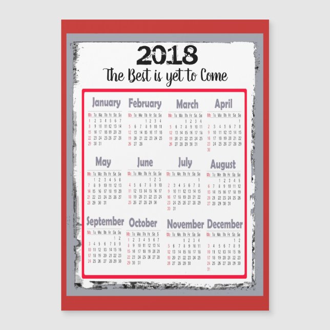 2018 Calendar Magnetic Card for your Refrigerator (Front)