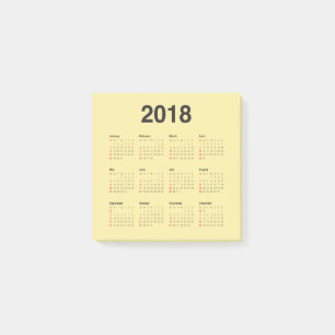 2018 Calendar Post-it Notes