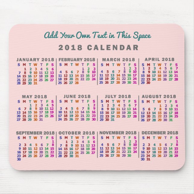 2018 Calendar (See Description for New Version)  Mouse Pad (Front)