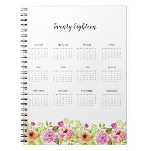 2018 Calendar Spring Flowers Notebook